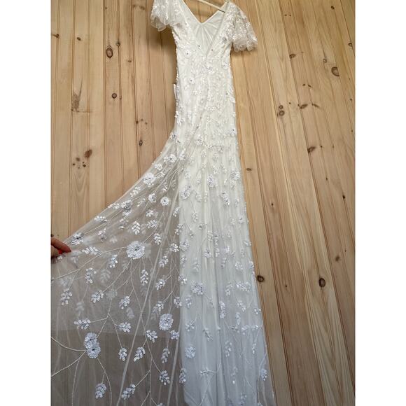 NWT Lulus Safiya White Sequin Flutter Sleeve Maxi Dress Wedding Bridal Bride S - Picture 11 of 14